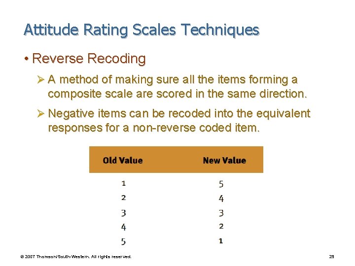 Attitude Rating Scales Techniques • Reverse Recoding Ø A method of making sure all