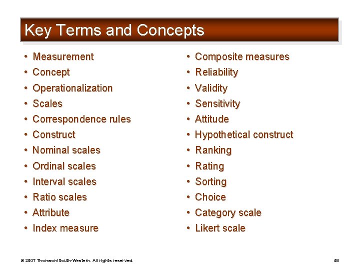 Key Terms and Concepts • Measurement • Concept • Operationalization • Composite measures •
