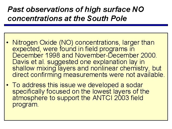 Past observations of high surface NO concentrations at the South Pole • Nitrogen Oxide