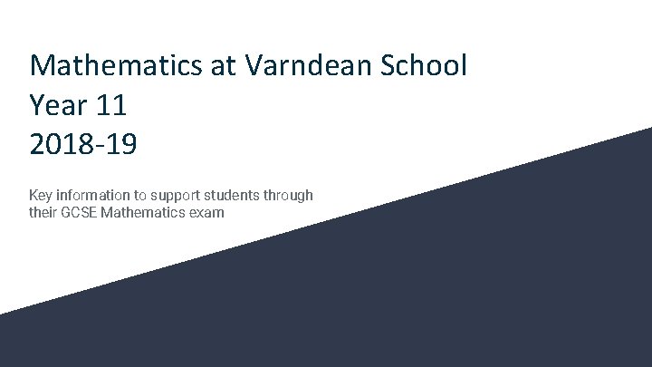 Mathematics at Varndean School Year 11 2018 -19 Key information to support students through