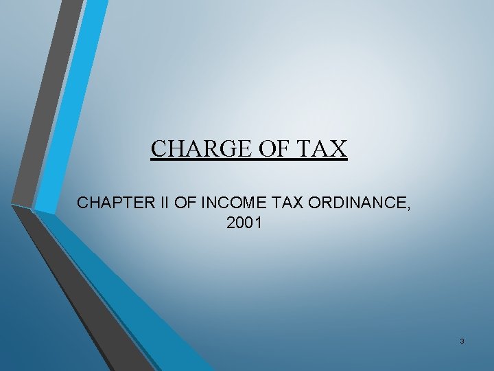 CHARGE OF TAX CHAPTER II OF INCOME TAX ORDINANCE, 2001 3 