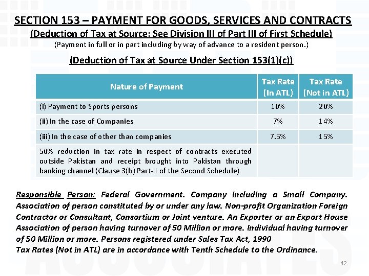 SECTION 153 – PAYMENT FOR GOODS, SERVICES AND CONTRACTS (Deduction of Tax at Source: