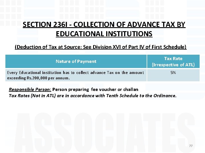 SECTION 236 I - COLLECTION OF ADVANCE TAX BY EDUCATIONAL INSTITUTIONS (Deduction of Tax