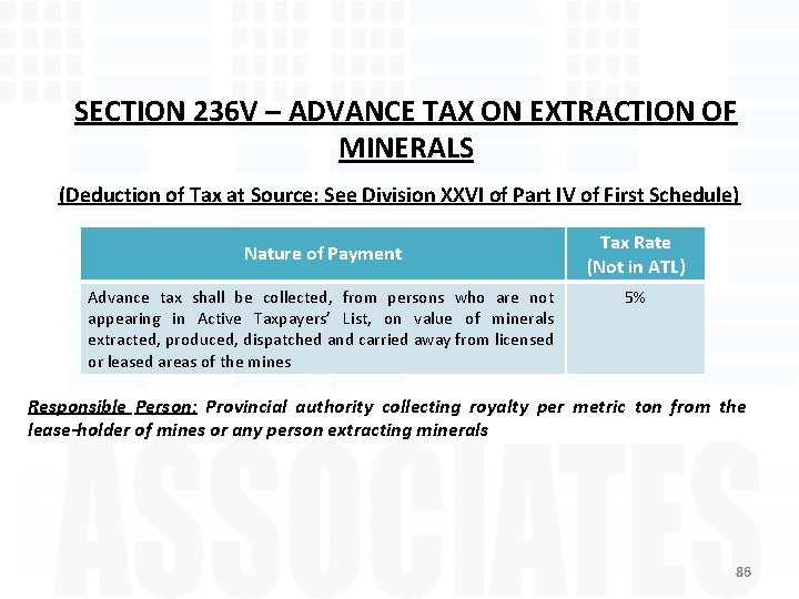 SECTION 236 V – ADVANCE TAX ON EXTRACTION OF MINERALS (Deduction of Tax at