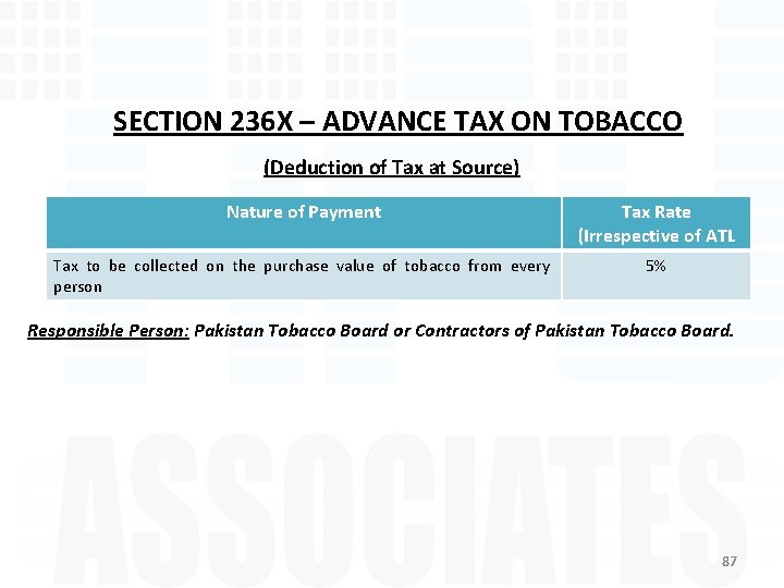 SECTION 236 X – ADVANCE TAX ON TOBACCO (Deduction of Tax at Source) Nature