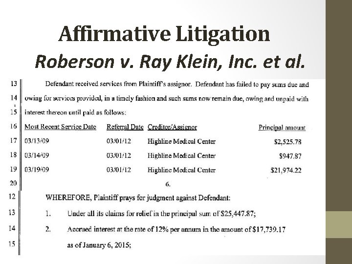 Affirmative Litigation Roberson v. Ray Klein, Inc. et al. 