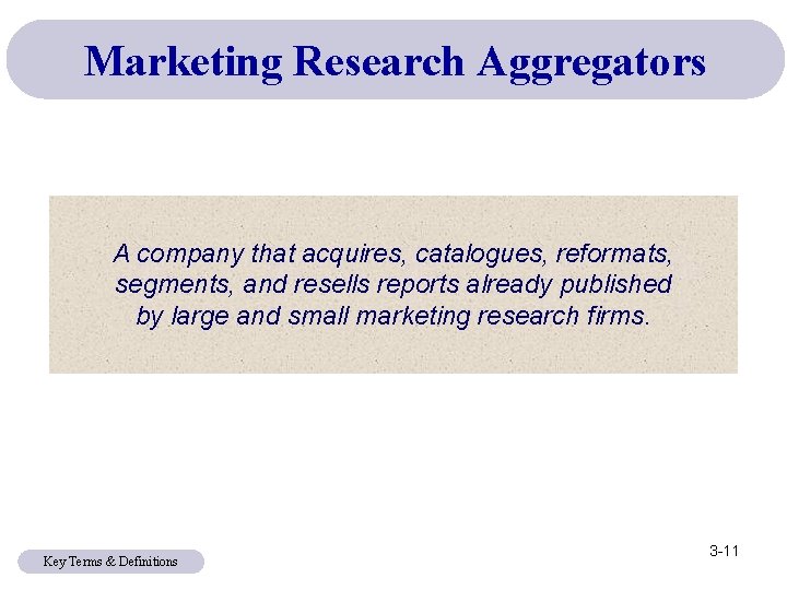 Marketing Research Aggregators A company that acquires, catalogues, reformats, segments, and resells reports already Marketing Research Aggregators A company that acquires, catalogues, reformats, segments, and resells reports already
