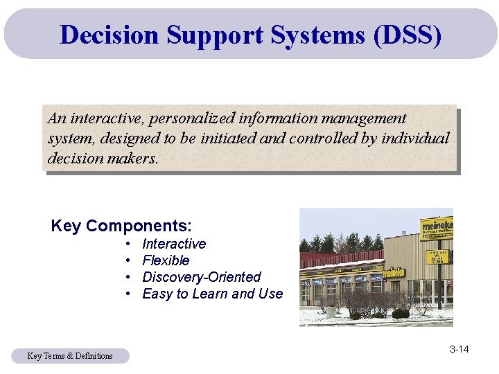 Decision Support Systems (DSS) An interactive, personalized information management system, designed to be initiated Decision Support Systems (DSS) An interactive, personalized information management system, designed to be initiated