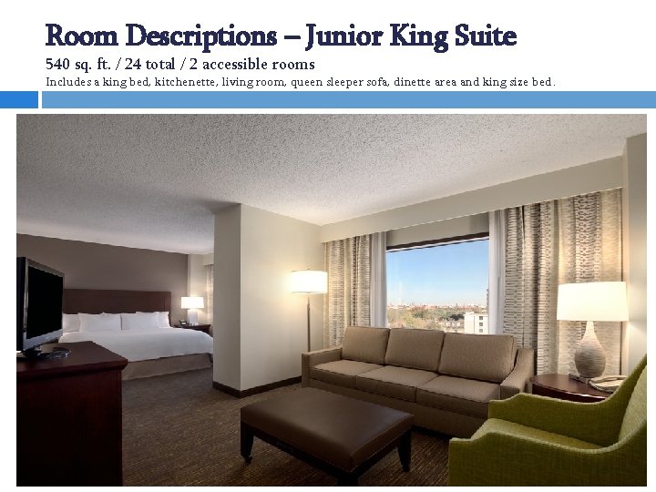 Room Descriptions – Junior King Suite 540 sq. ft. / 24 total / 2