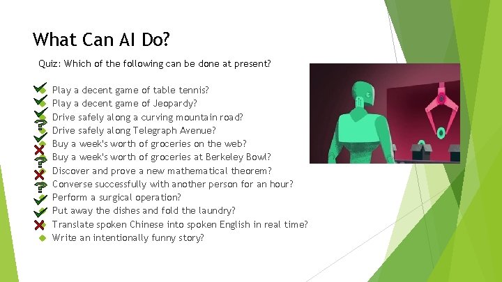 What Can AI Do? Quiz: Which of the following can be done at present? What Can AI Do? Quiz: Which of the following can be done at present?