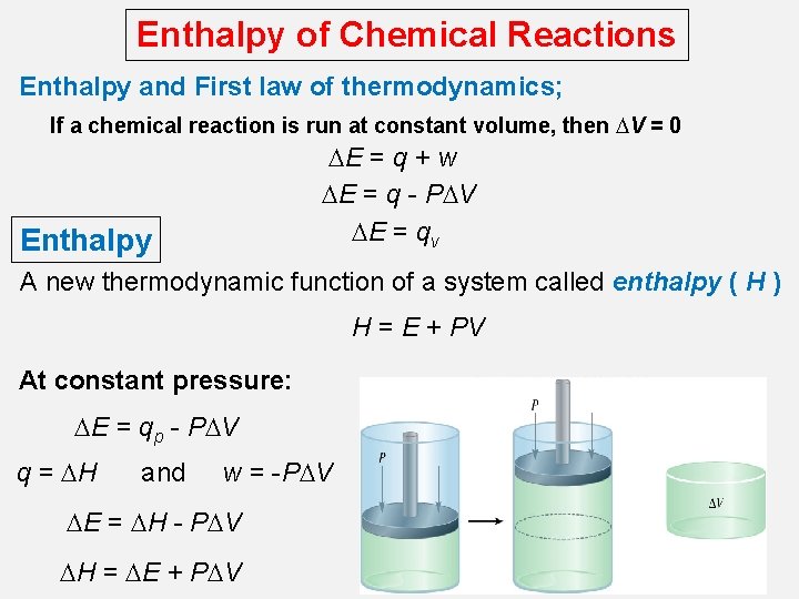 Enthalpy of Chemical Reactions Enthalpy and First law of thermodynamics; If a chemical reaction
