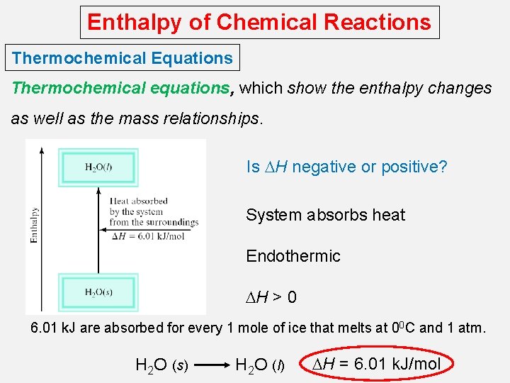 Enthalpy of Chemical Reactions Thermochemical Equations Thermochemical equations, which show the enthalpy changes as