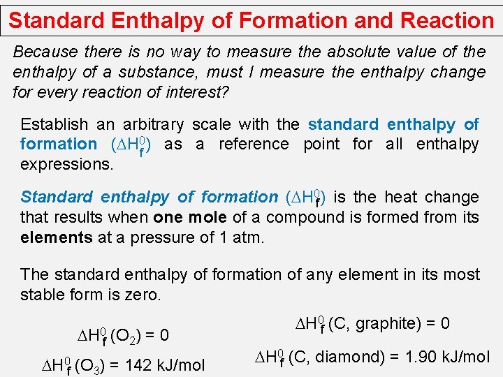 Standard Enthalpy of Formation and Reaction Because there is no way to measure the
