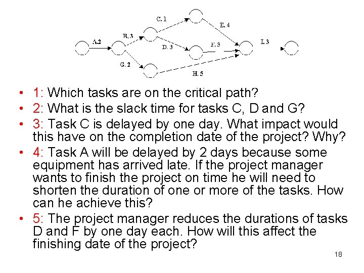  • 1: Which tasks are on the critical path? • 2: What is