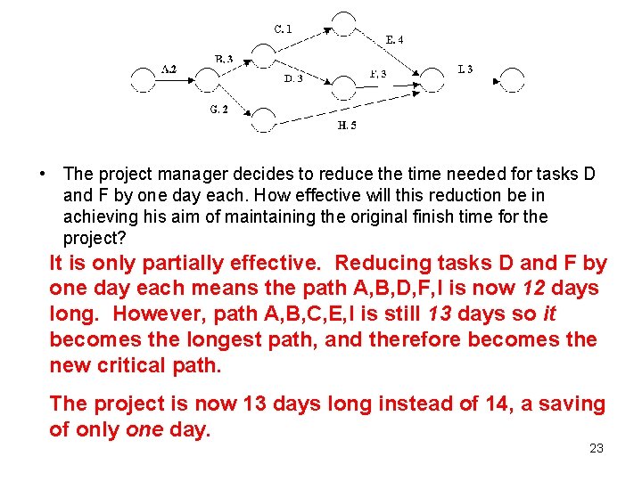  • The project manager decides to reduce the time needed for tasks D