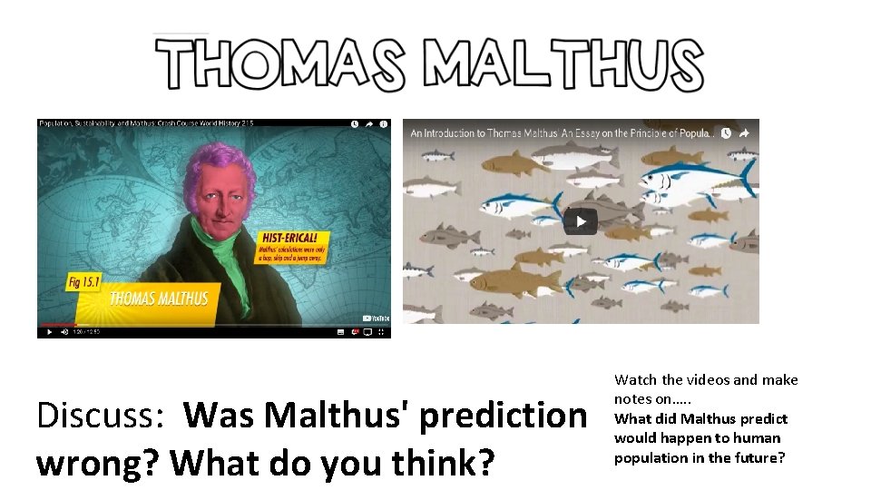 Discuss: Was Malthus' prediction wrong? What do you think? Watch the videos and make