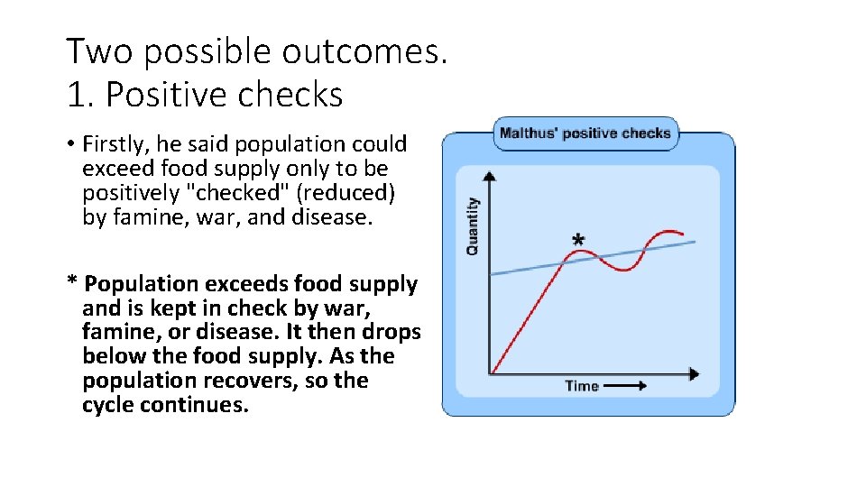 Two possible outcomes. 1. Positive checks • Firstly, he said population could exceed food