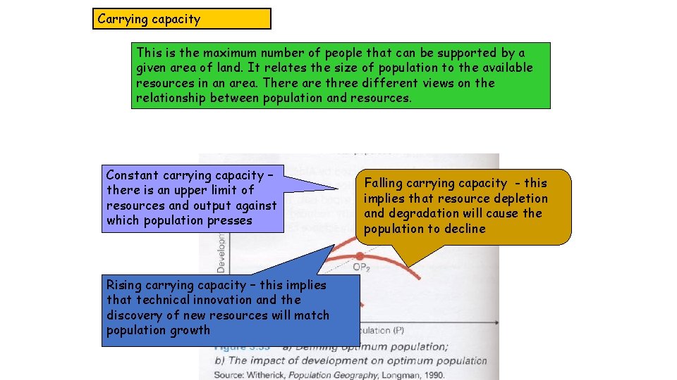 Carrying capacity This is the maximum number of people that can be supported by