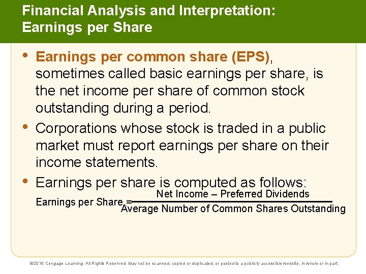 Financial Analysis and Interpretation: Earnings per Share • • • Earnings per common share
