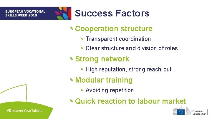 Success Factors Cooperation structure Transparent coordination Clear structure and division of roles Strong network