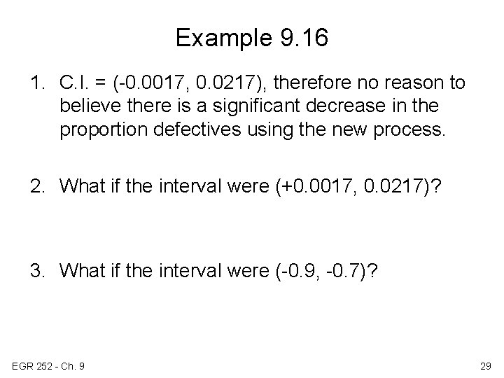 Example 9. 16 1. C. I. = (-0. 0017, 0. 0217), therefore no reason