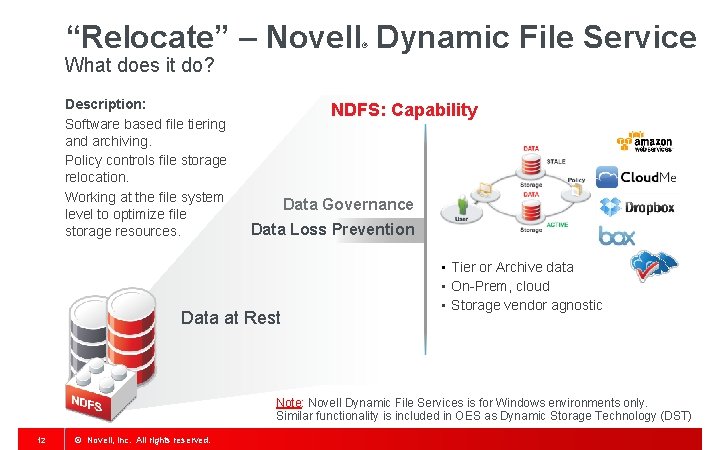 “Relocate” – Novell Dynamic File Service ® What does it do? Description: Software based