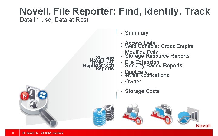 Novell File Reporter: Find, Identify, Track ® Data in Use, Data at Rest Storage