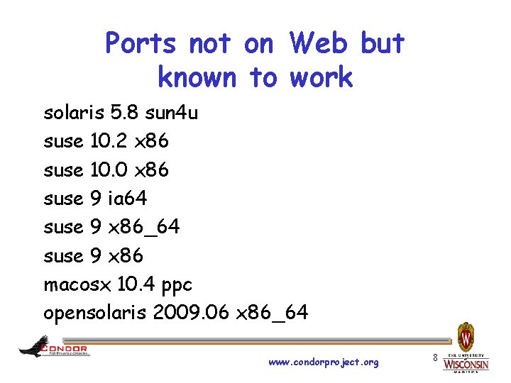 Ports not on Web but known to work solaris 5. 8 sun 4 u