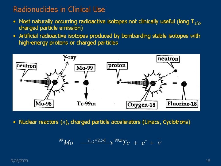 Radionuclides in Clinical Use • Most naturally occurring radioactive isotopes not clinically useful (long