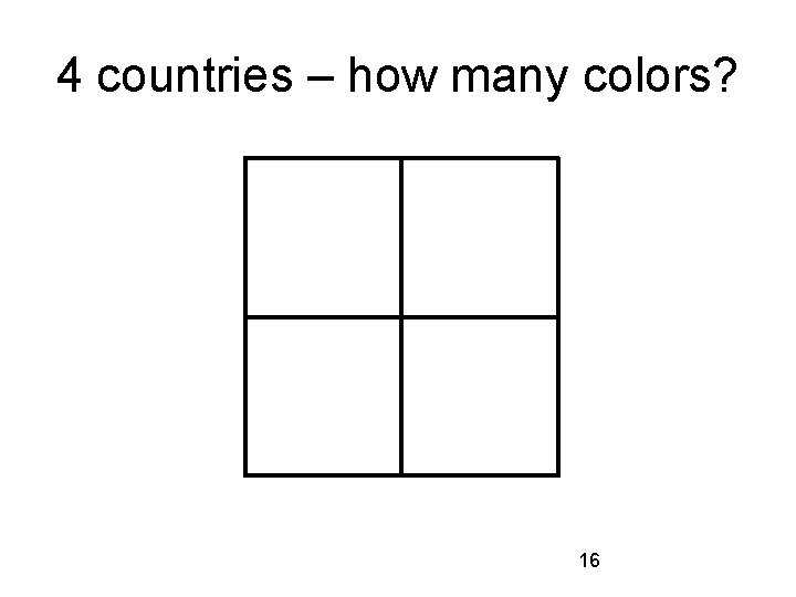 4 countries – how many colors? 16 