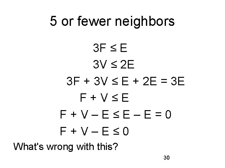 5 or fewer neighbors 3 F ≤ E 3 V ≤ 2 E 3