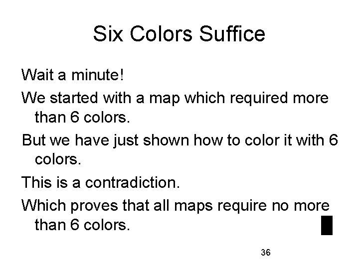Six Colors Suffice Wait a minute! We started with a map which required more