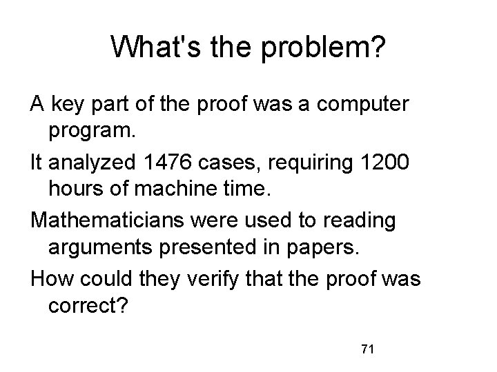 What's the problem? A key part of the proof was a computer program. It