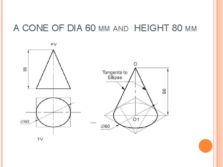 A CONE OF DIA 60 MM AND HEIGHT 80 MM 
