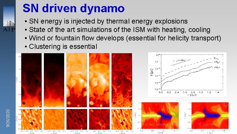 SN driven dynamo 9/26/2020 • SN energy is injected by thermal energy explosions •