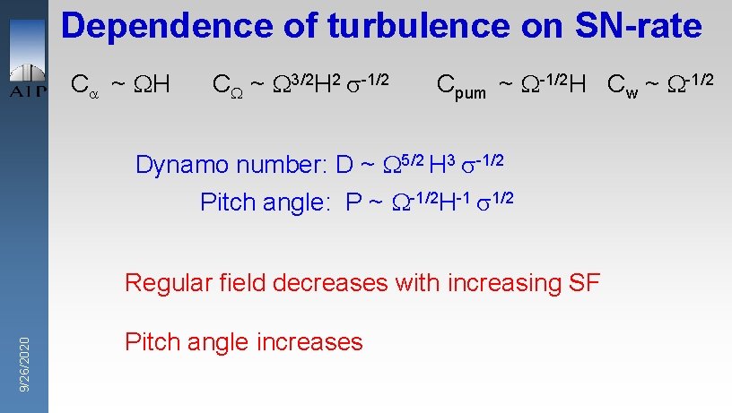 Dependence of turbulence on SN-rate C ~ H C ~ 3/2 H 2 -1/2