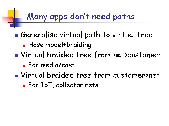 Many apps don’t need paths n Generalise virtual path to virtual tree n n