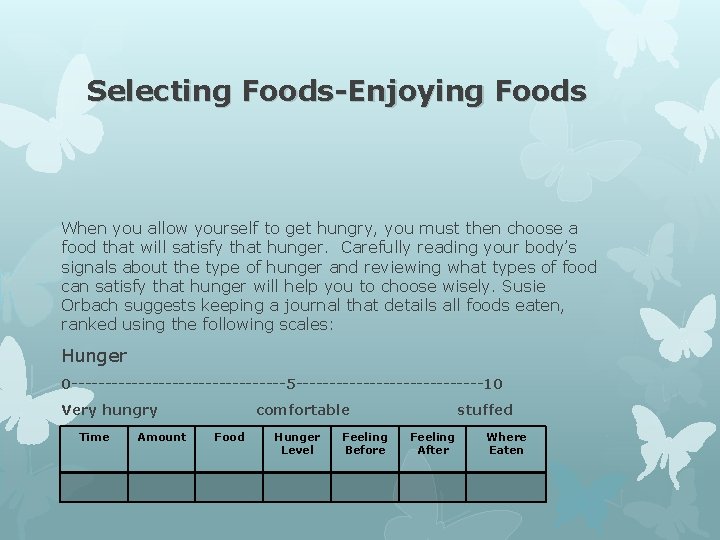 Selecting Foods-Enjoying Foods When you allow yourself to get hungry, you must then choose Selecting Foods-Enjoying Foods When you allow yourself to get hungry, you must then choose
