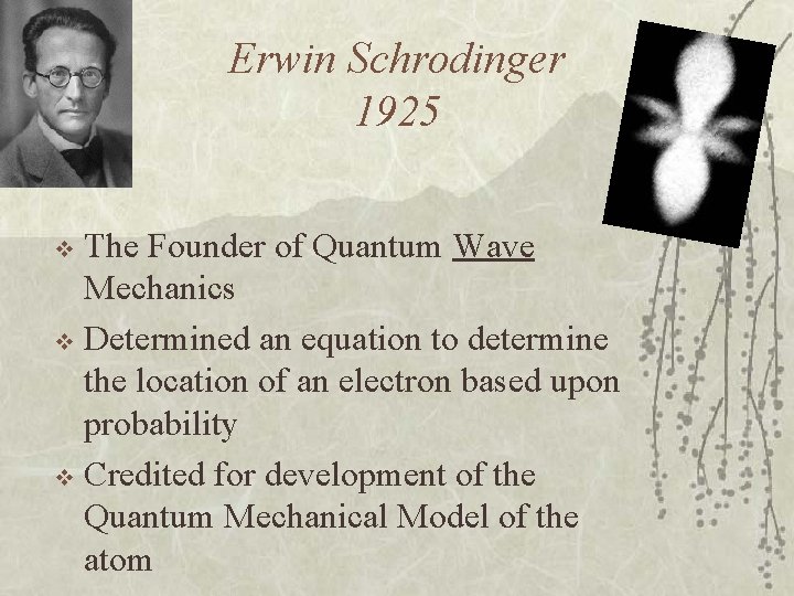 Erwin Schrodinger 1925 The Founder of Quantum Wave Mechanics v Determined an equation to Erwin Schrodinger 1925 The Founder of Quantum Wave Mechanics v Determined an equation to