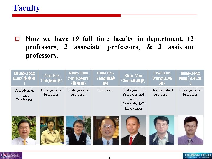 Faculty o Now we have 19 full time faculty in department, 13 professors, 3 Faculty o Now we have 19 full time faculty in department, 13 professors, 3