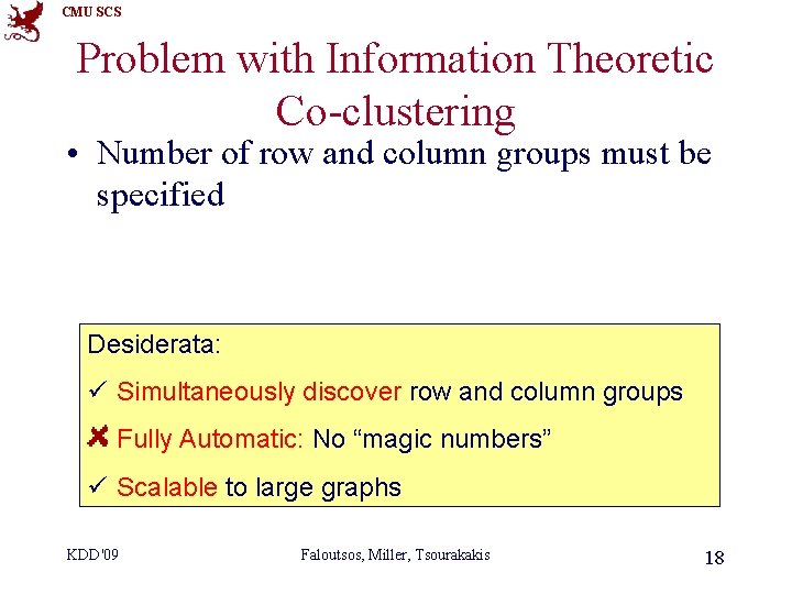 CMU SCS Problem with Information Theoretic Co-clustering • Number of row and column groups