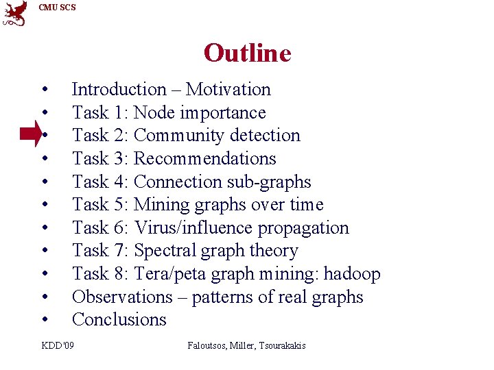 CMU SCS Outline • • • Introduction – Motivation Task 1: Node importance Task