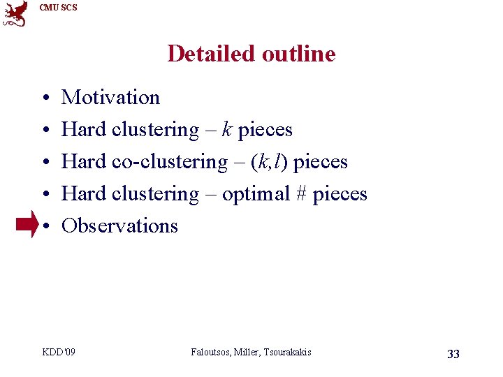 CMU SCS Detailed outline • • • Motivation Hard clustering – k pieces Hard