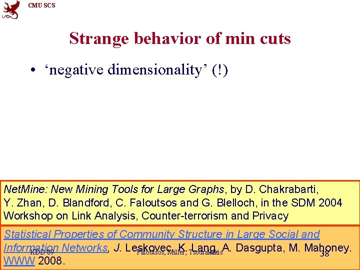 CMU SCS Strange behavior of min cuts • ‘negative dimensionality’ (!) Net. Mine: New