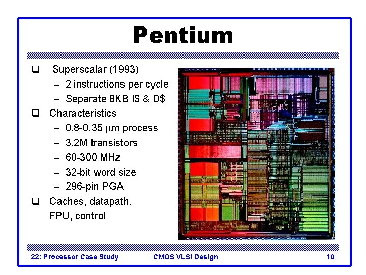 Pentium q Superscalar (1993) – 2 instructions per cycle – Separate 8 KB I$