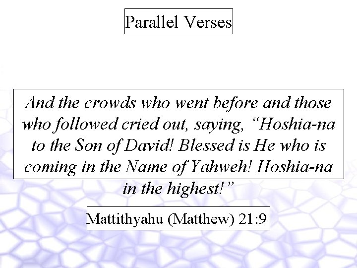 Parallel Verses And the crowds who went before and those who followed cried out,
