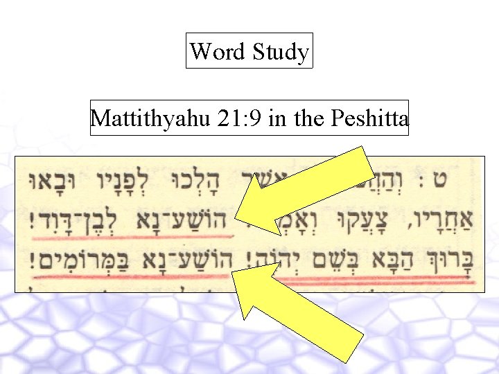 Word Study Mattithyahu 21: 9 in the Peshitta 