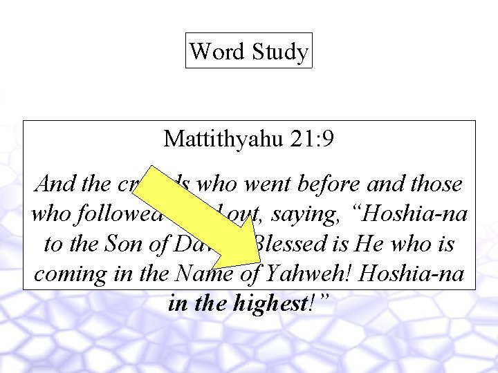 Word Study Mattithyahu 21: 9 And the crowds who went before and those who