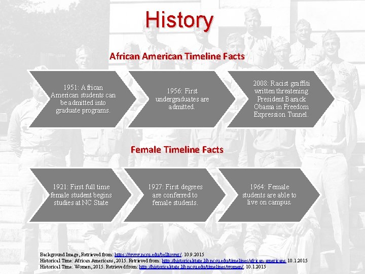 History African American Timeline Facts 1951: African American students can be admitted into graduate