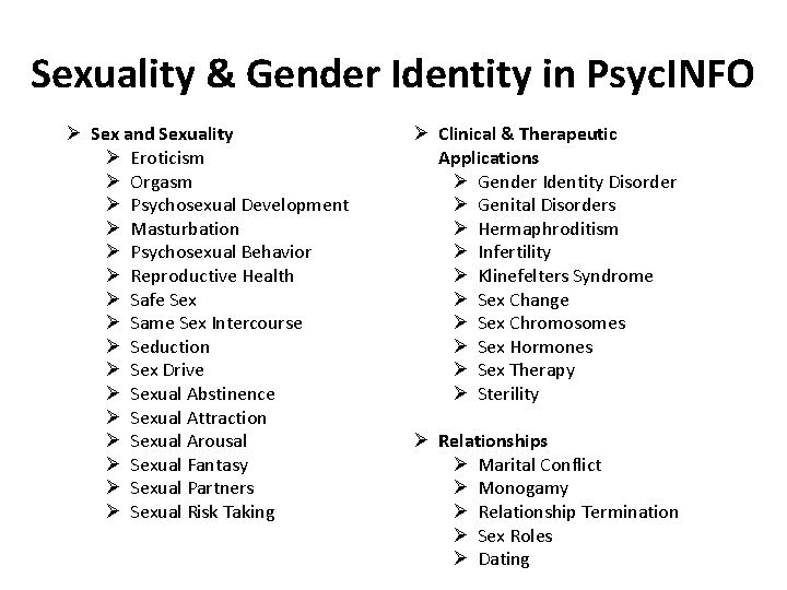 Sexuality Gender Identity in Psyc INFO Topics in.